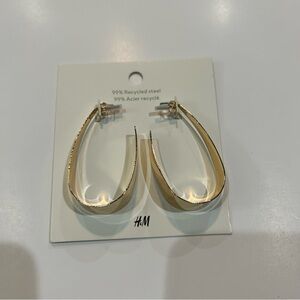 H&M Women’s Yellow Gold Tapered Oval Open Earrings Recycled Steel NWT Cute Girly